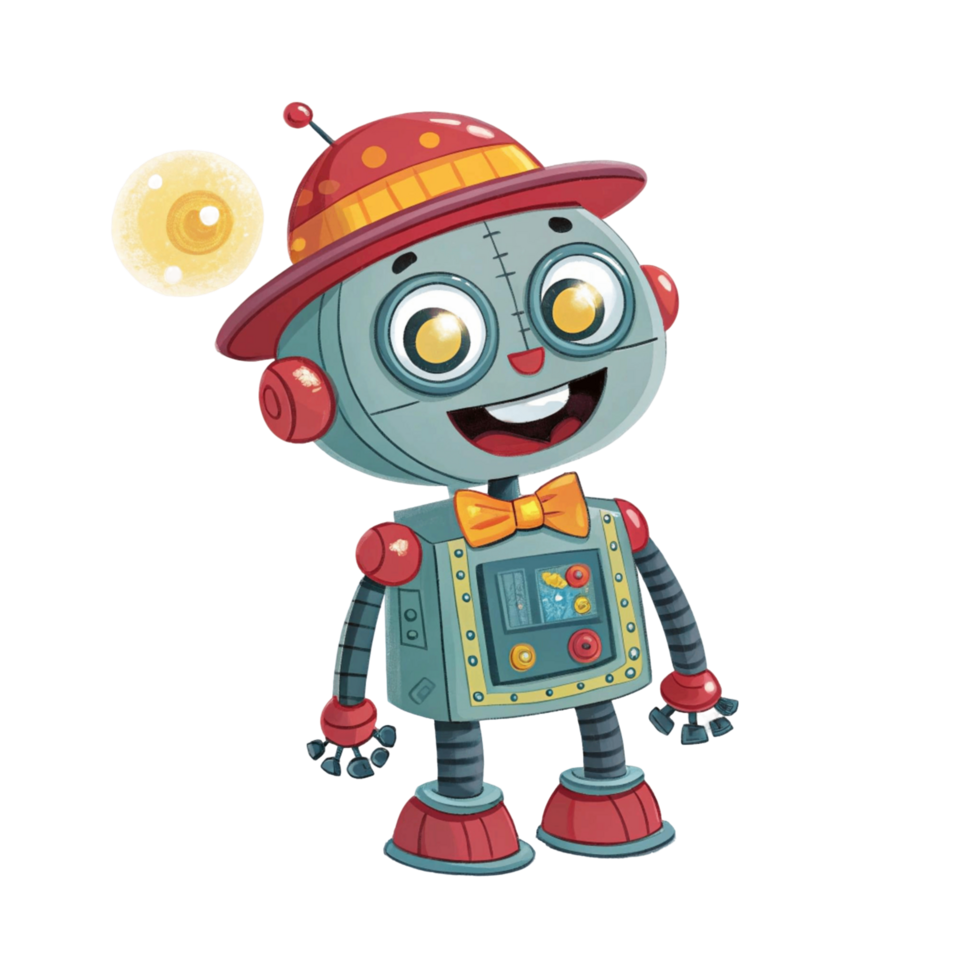 Cartoon Robot With Hat And Bow Tie png