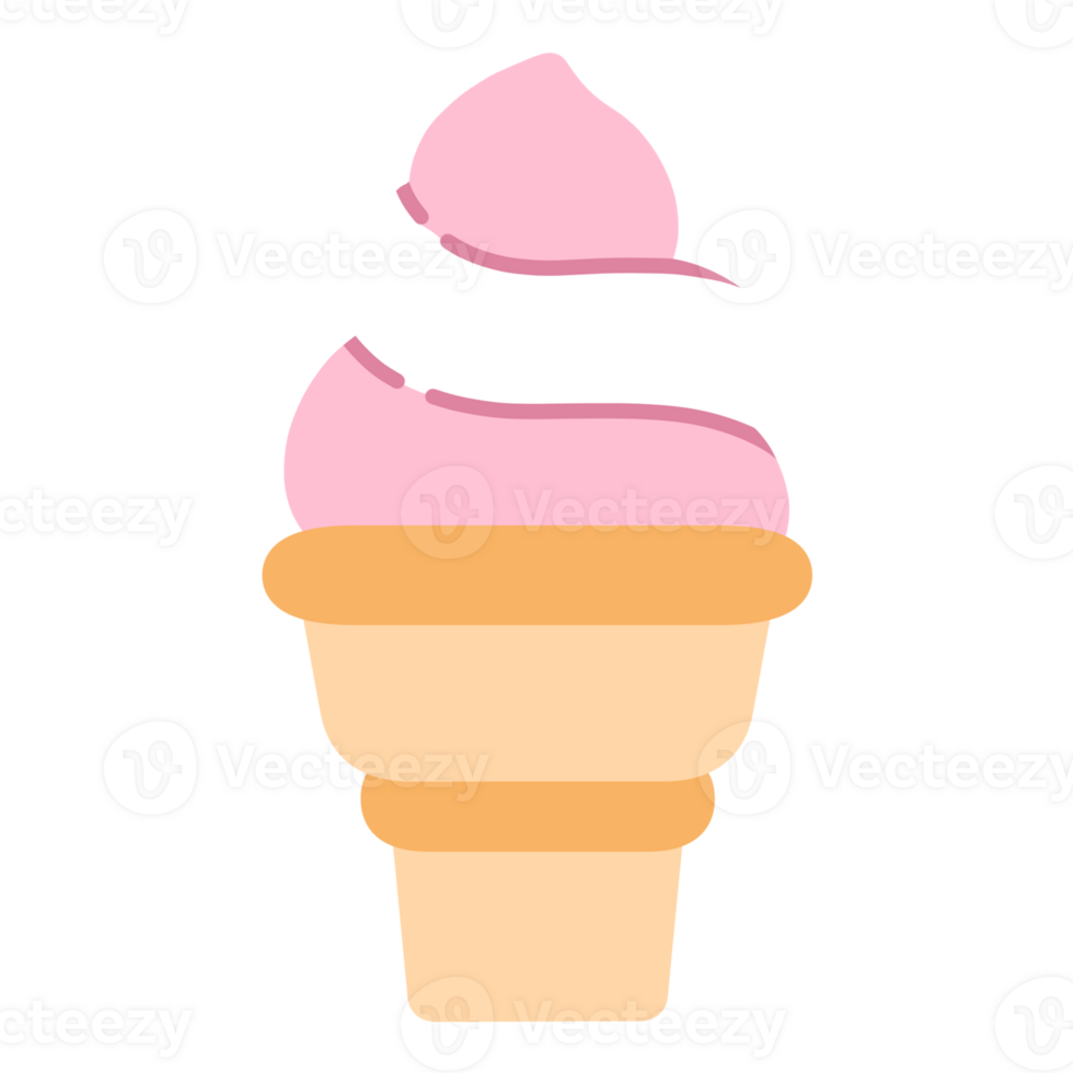 cute ice cream pink and white color with cone illustration png