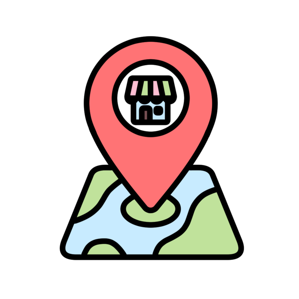 Cute store location pin and map icon illustration png