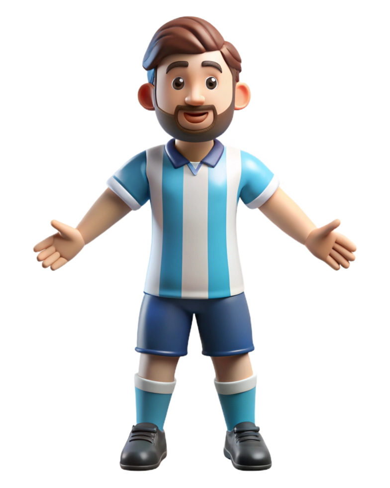 3D Cartoon Soccer Player In Blue And White Uniform png