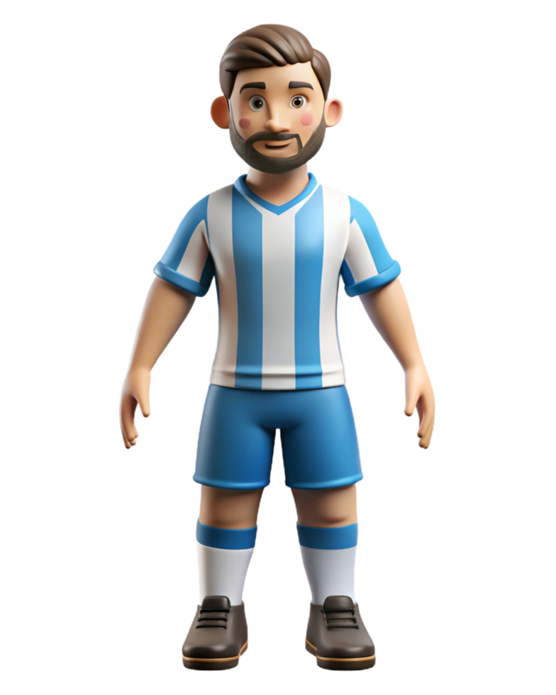 3D Cartoon Soccer Player In Blue And White Uniform png