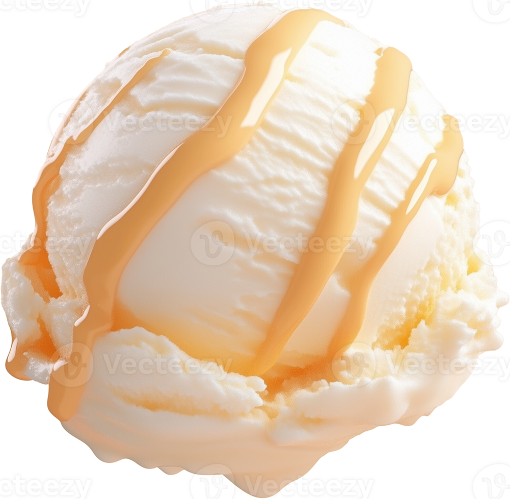A scoop of ice cream with caramel drizzle png
