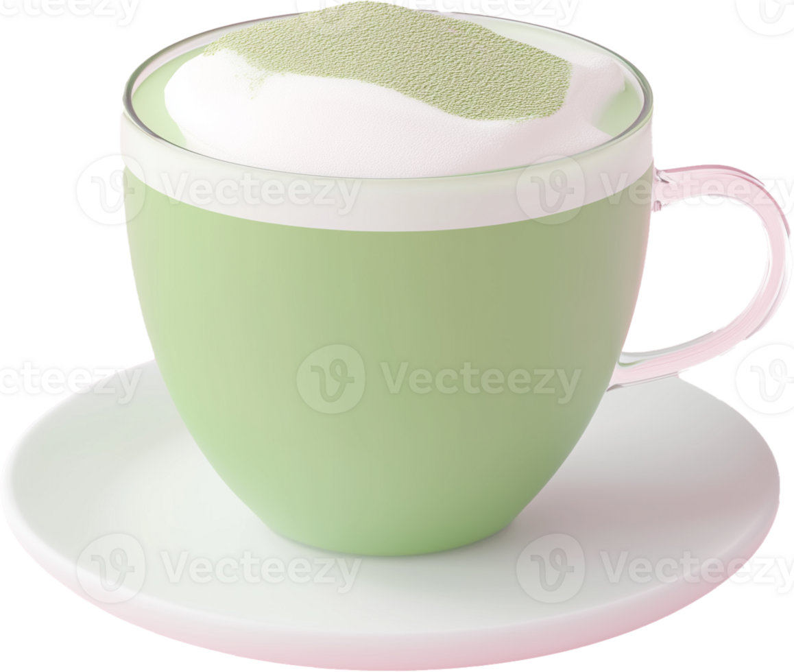 A green cup of matcha tea on a saucer png