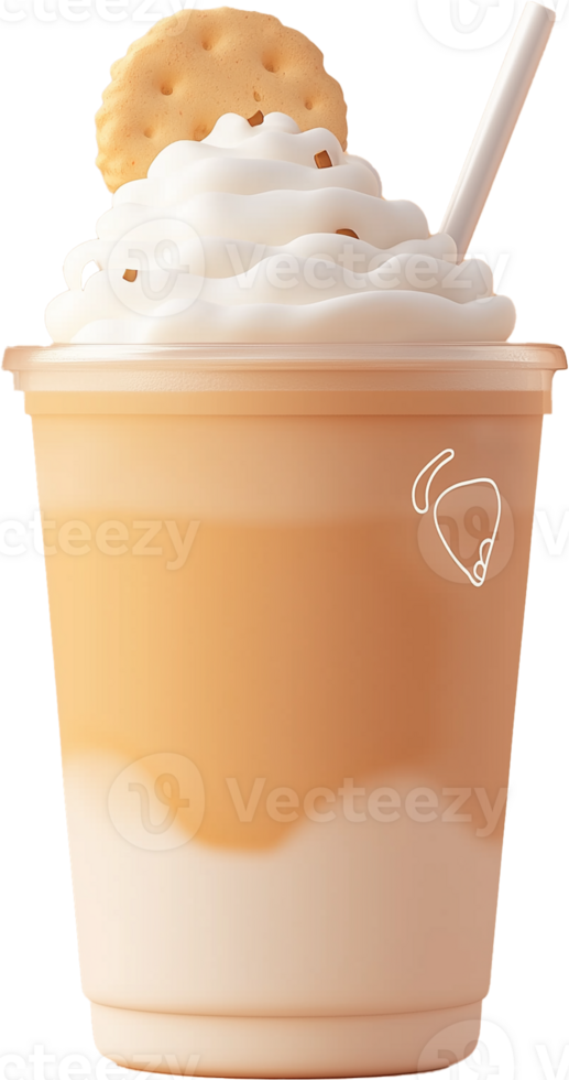 A cup of ice cream with whipped cream and a cookie png