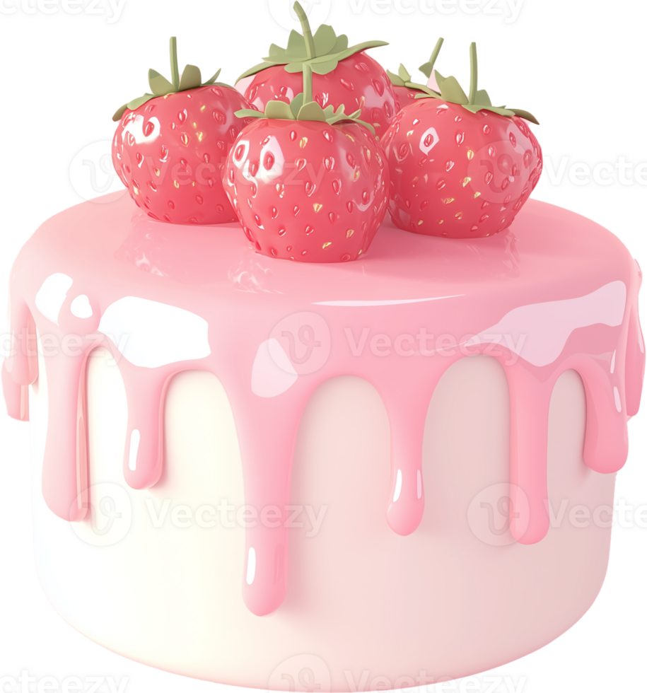 A pink cake with strawberries on top png