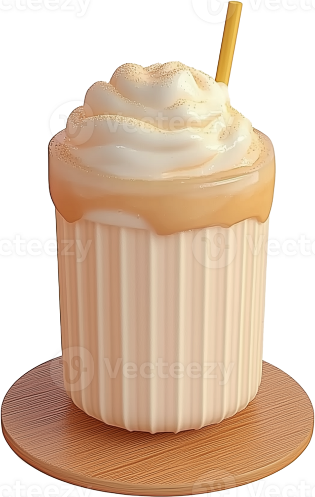 A cup of whipped cream with a straw on top png