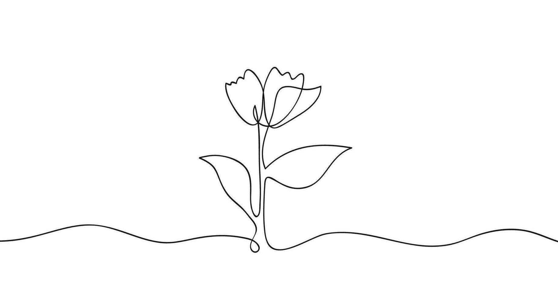 One continuous line art sprout flower blossom . illustration vector