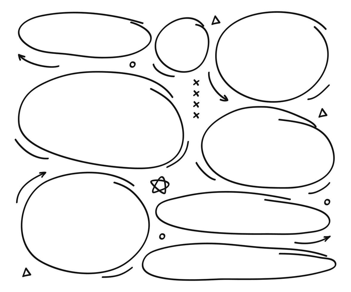 Hand drawn doodle style collection of arrows, star and circles collection. illustration vector