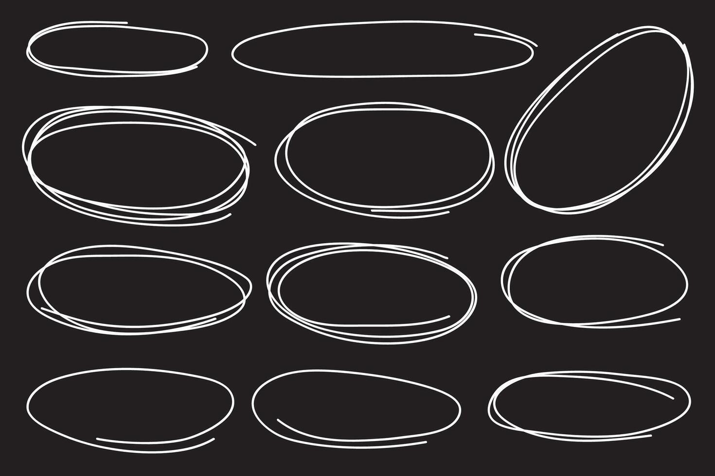 bubbles speech doodle set. hand-drawn white line on black background. vector