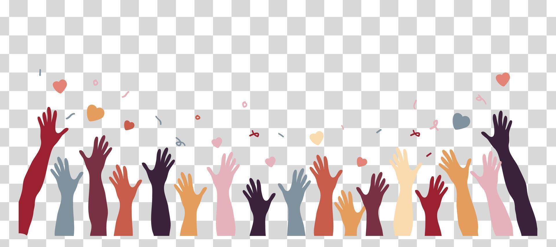 Diversity people ,Raised hands of volunteer group background banner. vector