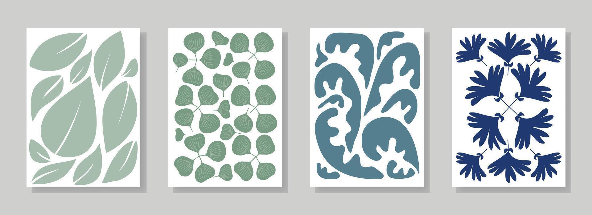Botanical doodle background art set. Flower and leaves abstract shape doodle art design vector