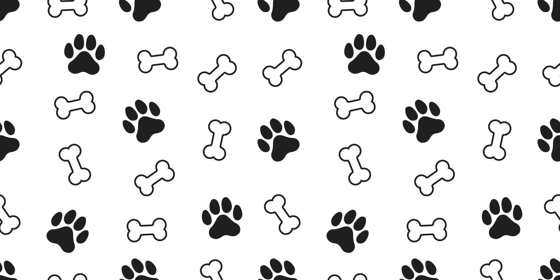 Seamless pattern of paw and bones in black on white background.Pets pattern background vector