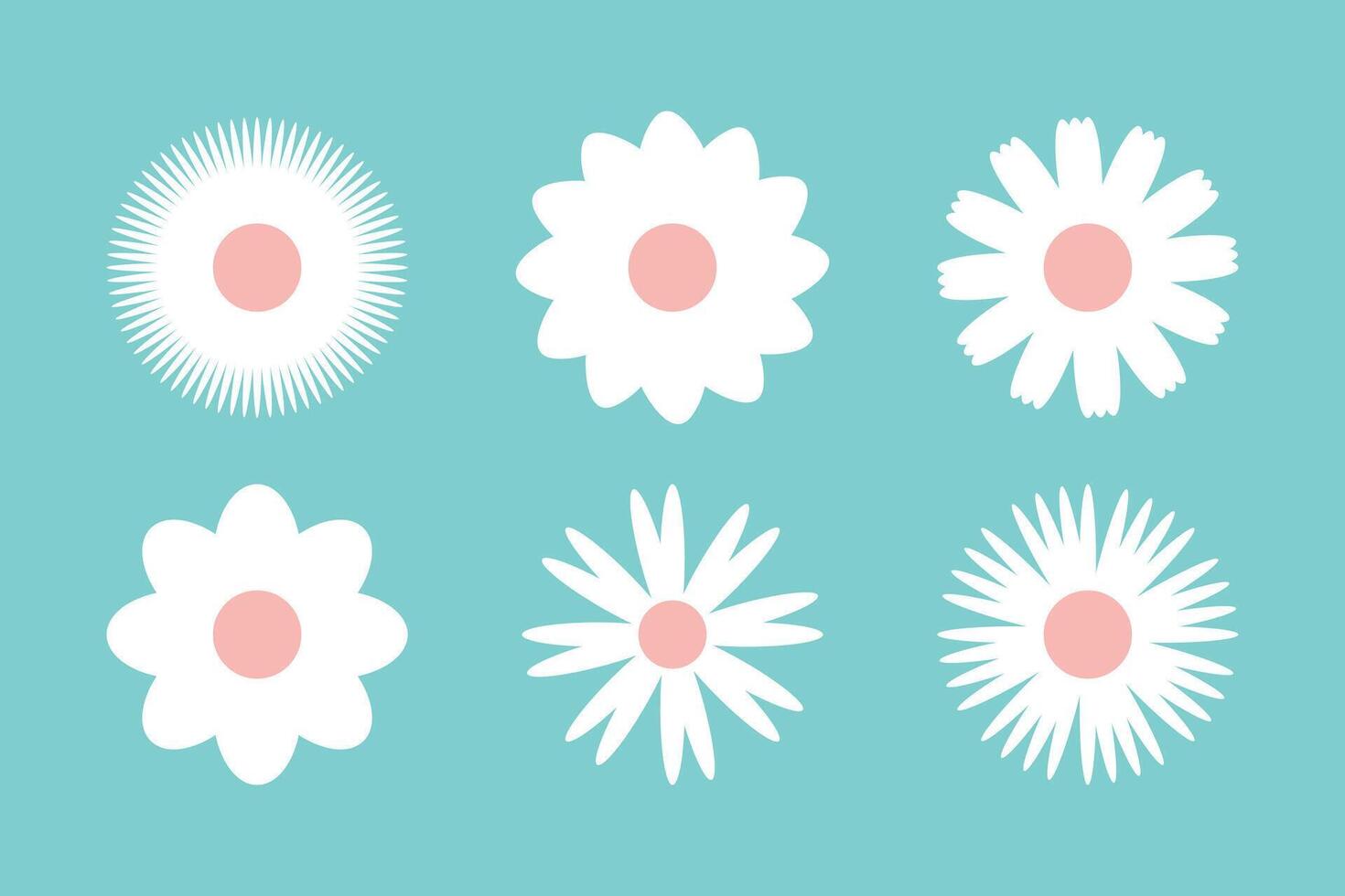 Flat blossom flowers collection isolated on blue background. vector