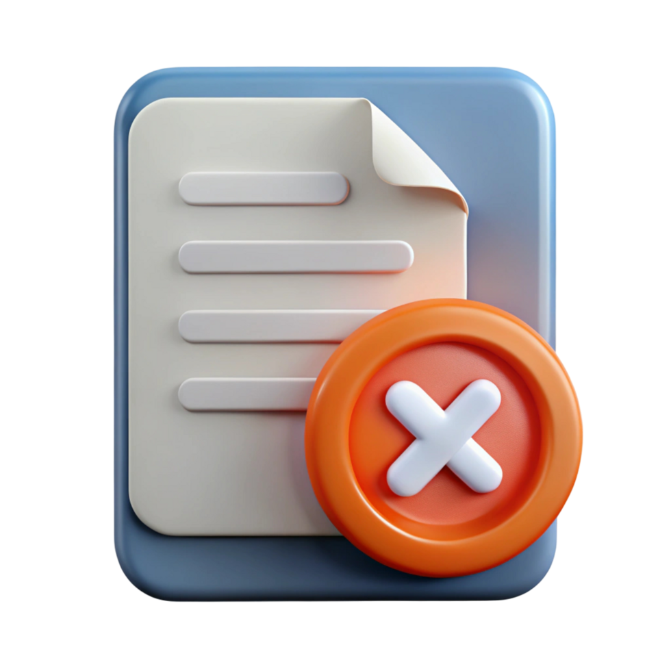 3D Rendered Document Rejection File, Delete, Cancel, Error, Icon, Cross, Button, Interface, Applicat png