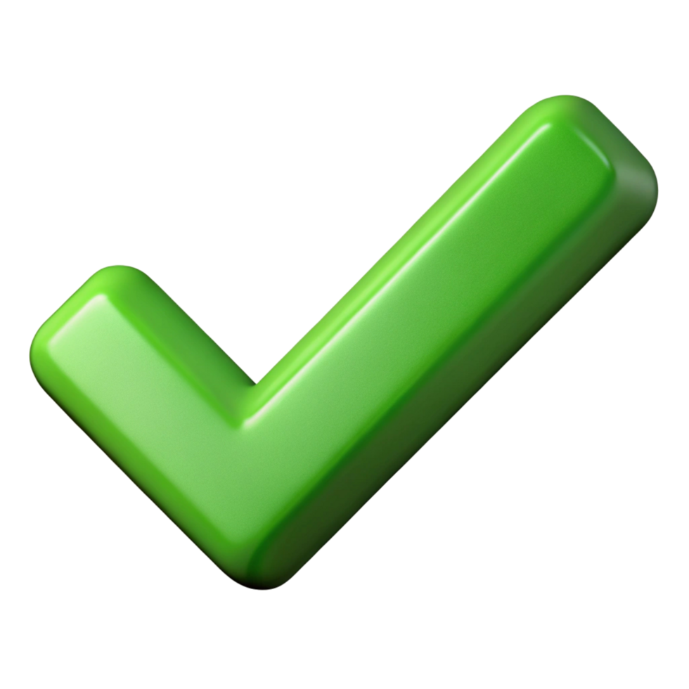 3D Green Check Mark Icon Perfect for Approvals, Confirmations, and Positive Feedback in Applications and Websites png