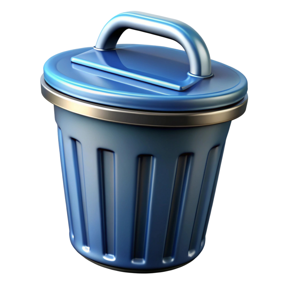 3D Blue Trash Can Icon for Recycling and Waste Management png