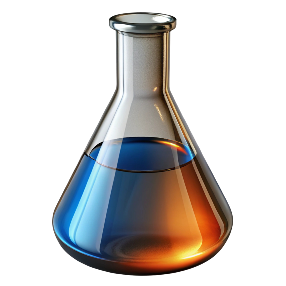 Science Experiment Erlenmeyer Flask with Colorful Liquid for Chemistry, Science, and Education Projects png