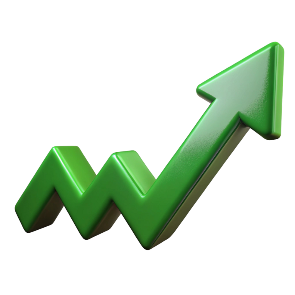 3D Green Arrow Graph Upward Trend, Growth, Progress, Success, Financial Chart for Presentations and Visualizations png