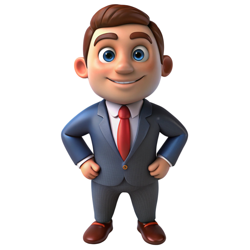 Smiling Cartoon Businessman 3D Render png