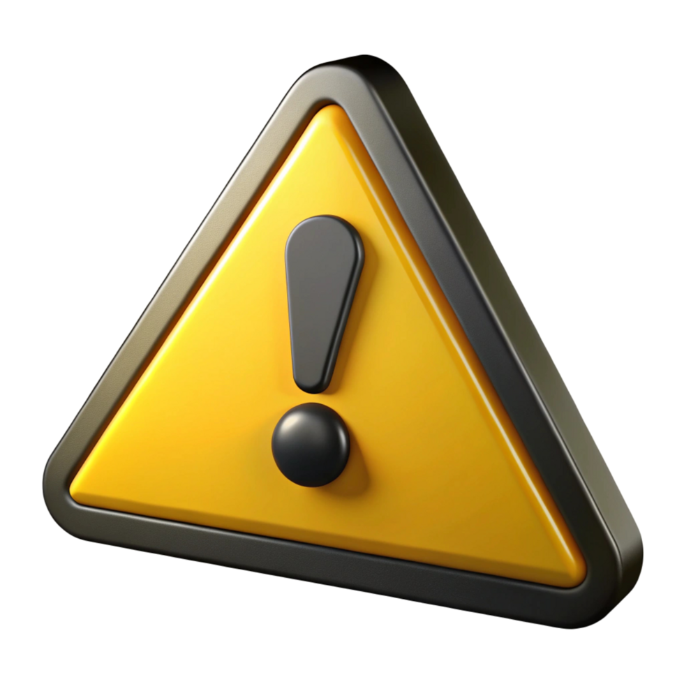 Warning Alert Sign 3D Yellow Triangle Exclamation Mark for Safety Notices and Cautionary Signals png