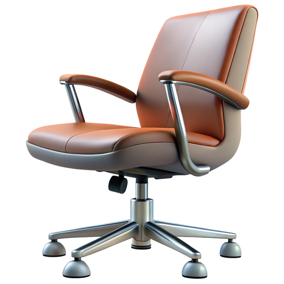 High Quality 3D Render of Modern Brown Leather Office Chair, Perfect for Presentations and Website Design png