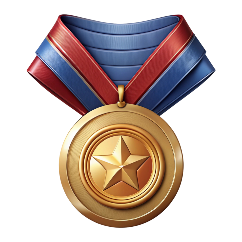 Gold Medal Award with Red and Blue Ribbon Perfect for Victory, Achievement, and Award Ceremonies png
