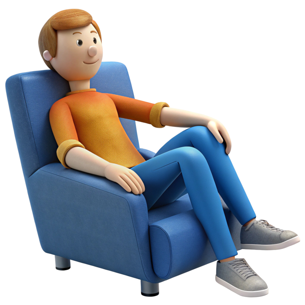 Relaxing Cartoon Boy on Comfortable Armchair Perfect for Animated Videos, Websites, and Apps png