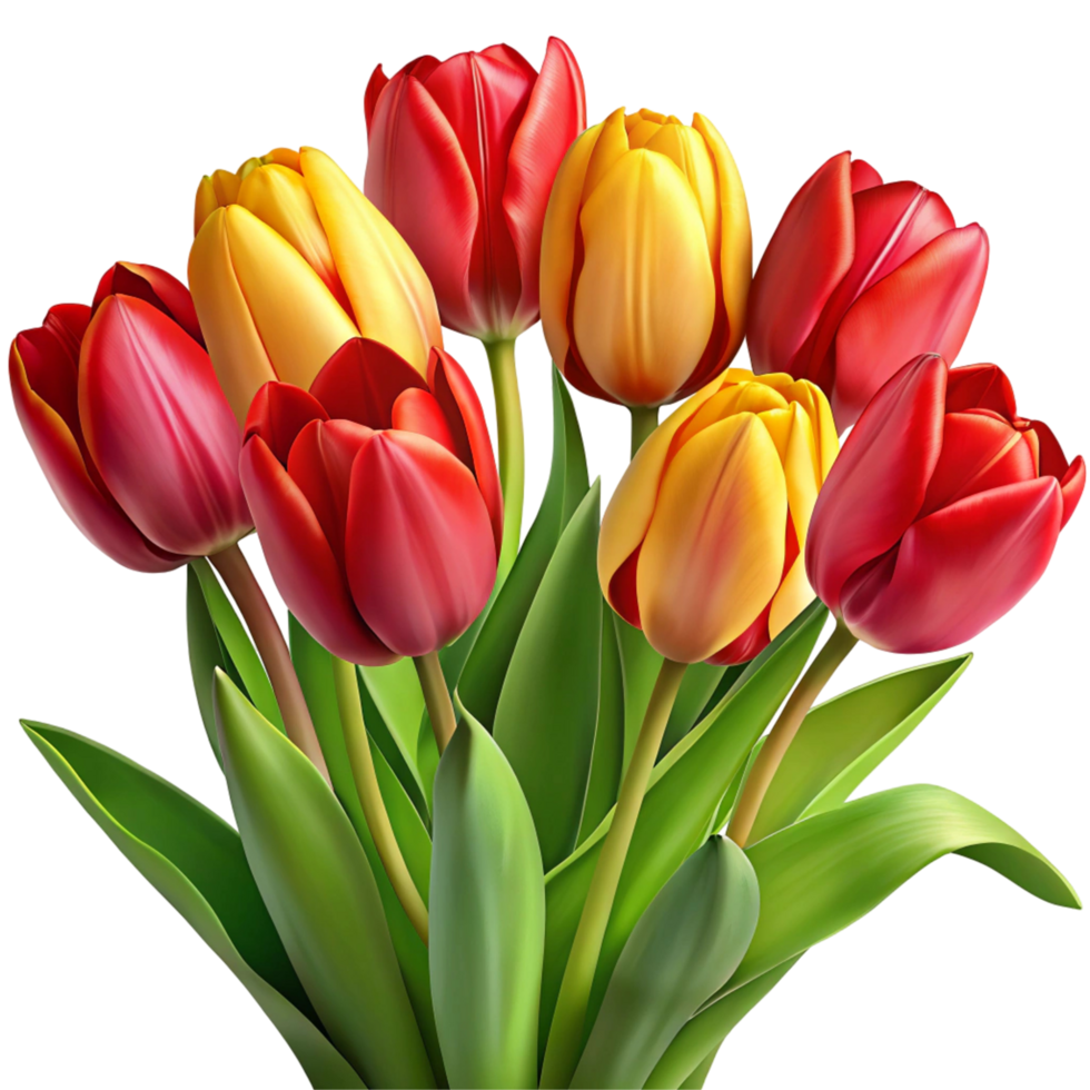 Vibrant Bouquet of Red and Yellow Tulips Perfect for Springtime Celebrations and Floral Designs png
