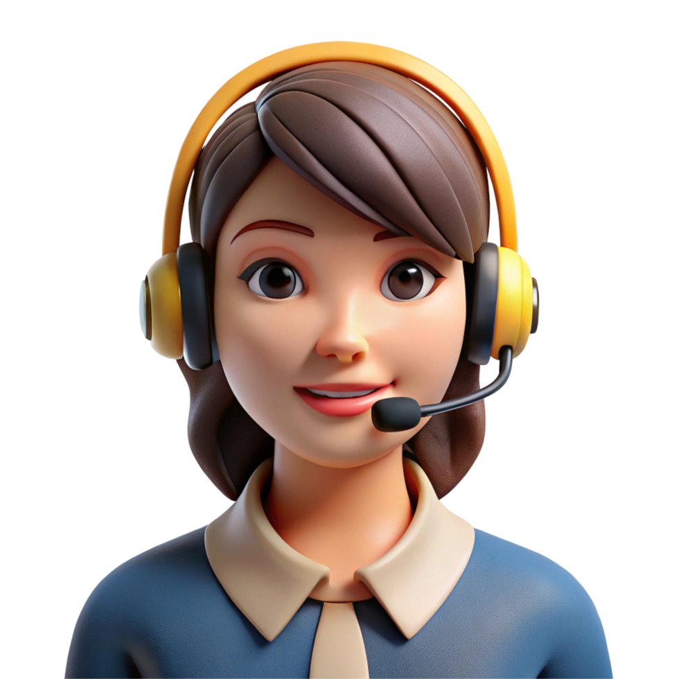Friendly 3D Cartoon Customer Support Agent for Websites and Applications png