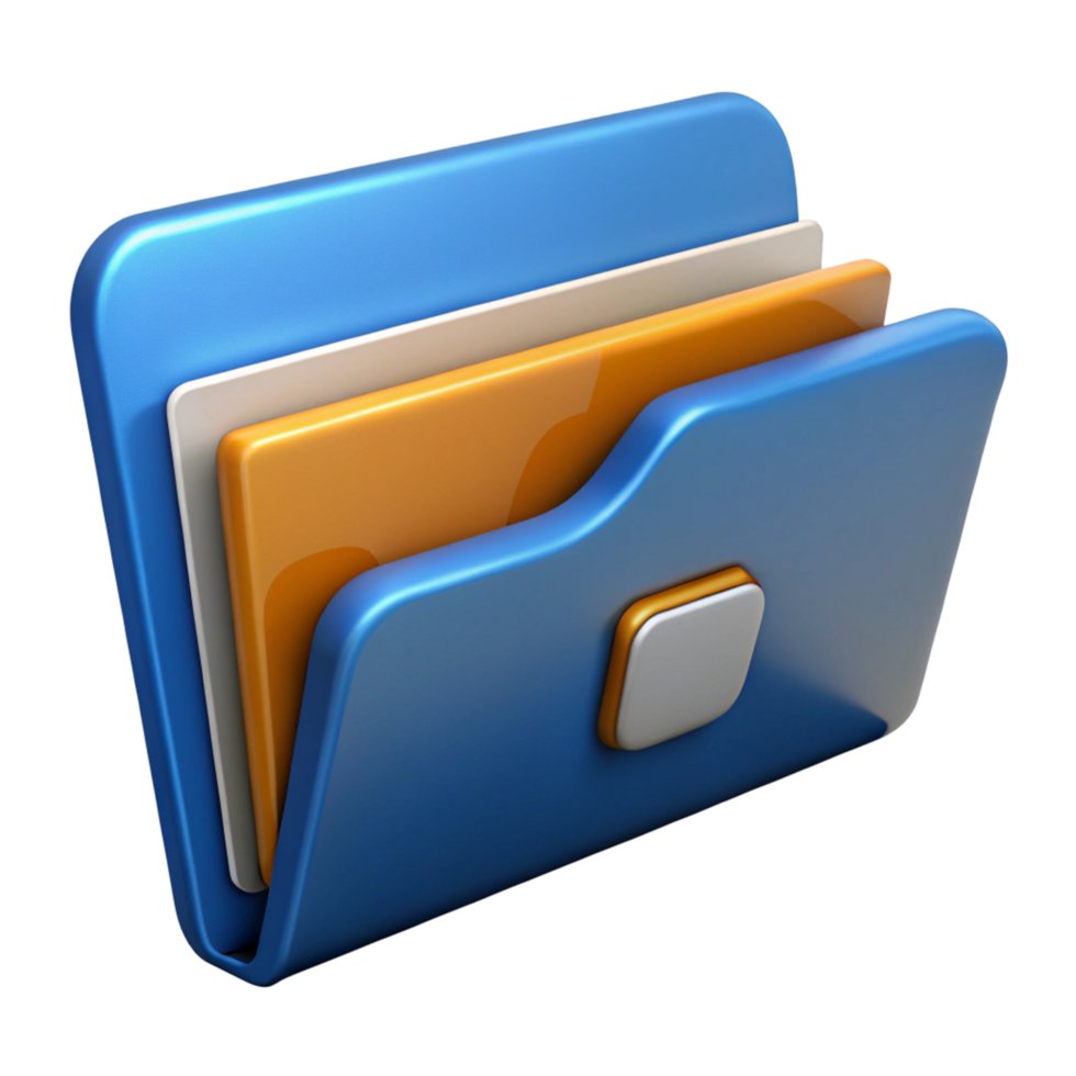 3D Render of a Blue Folder Icon with Stacked Documents, Ideal for Software Interfaces and Digital Asset Management Systems png