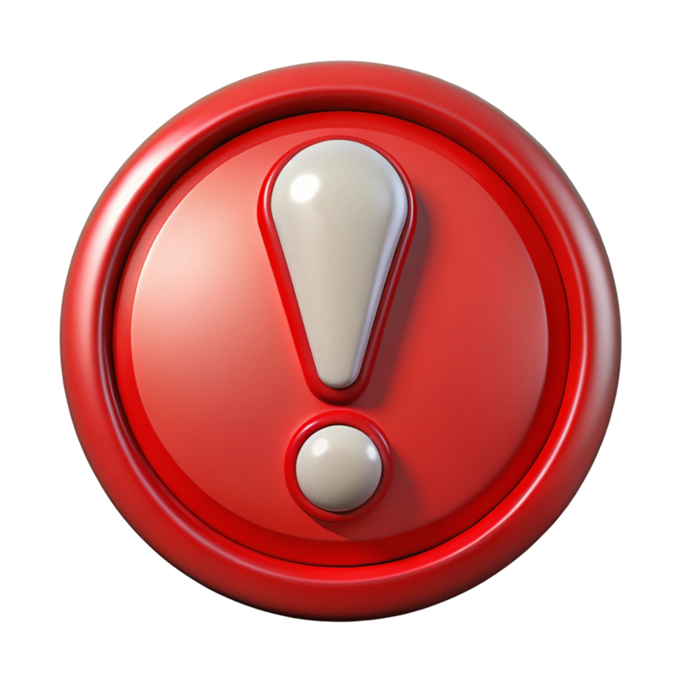 High resolution 3D Render of an Attention Grabbing Red Exclamation Mark Icon Perfect for Warning Signs, Alerts, and UI Design png
