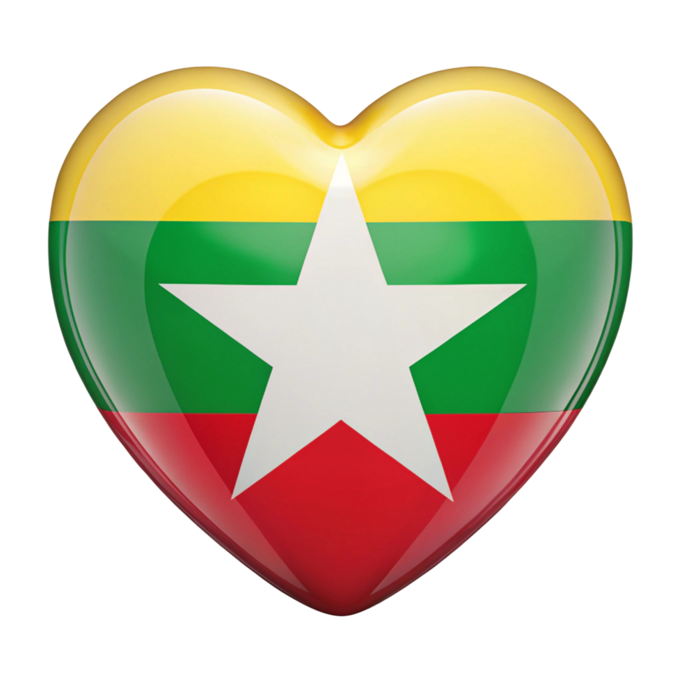 Myanmar Flag Heart Shape Perfect for Patriotic Projects and Designs png