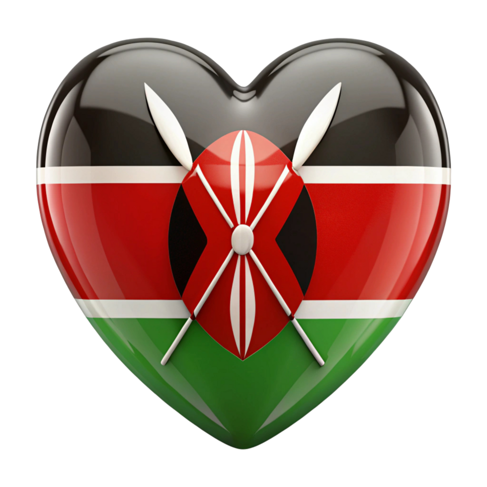 Kenya Flag Heart Shape Perfect for Patriotic Displays and Celebrations png