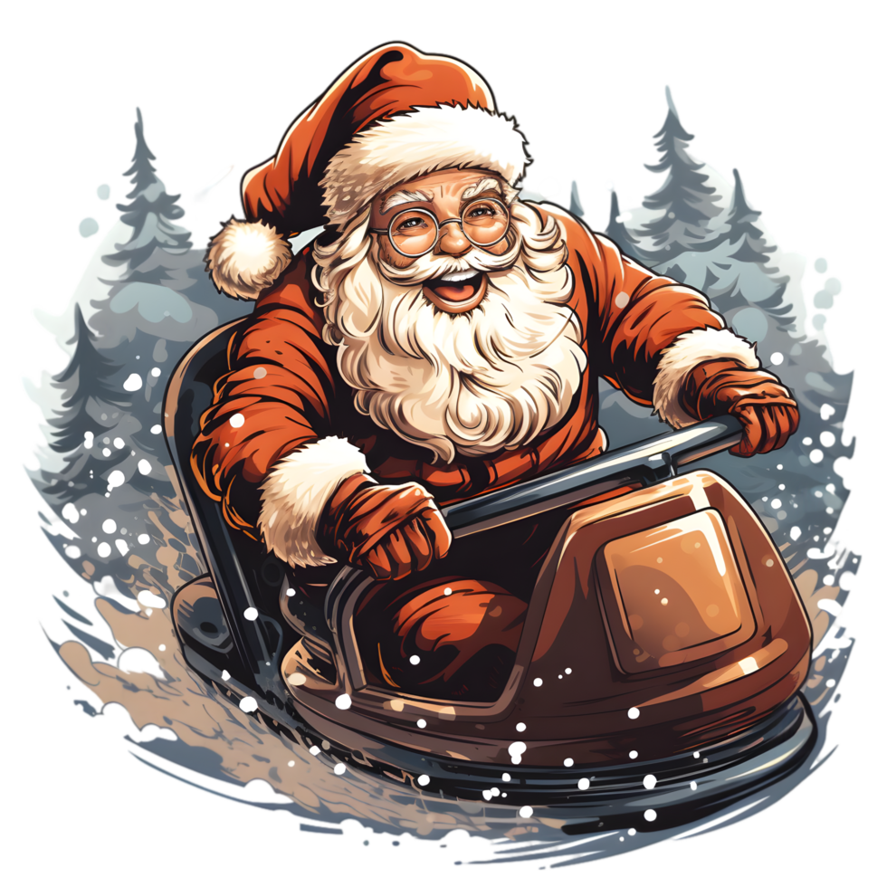 Jolly Santa Claus Driving A Snowmobile Through A png