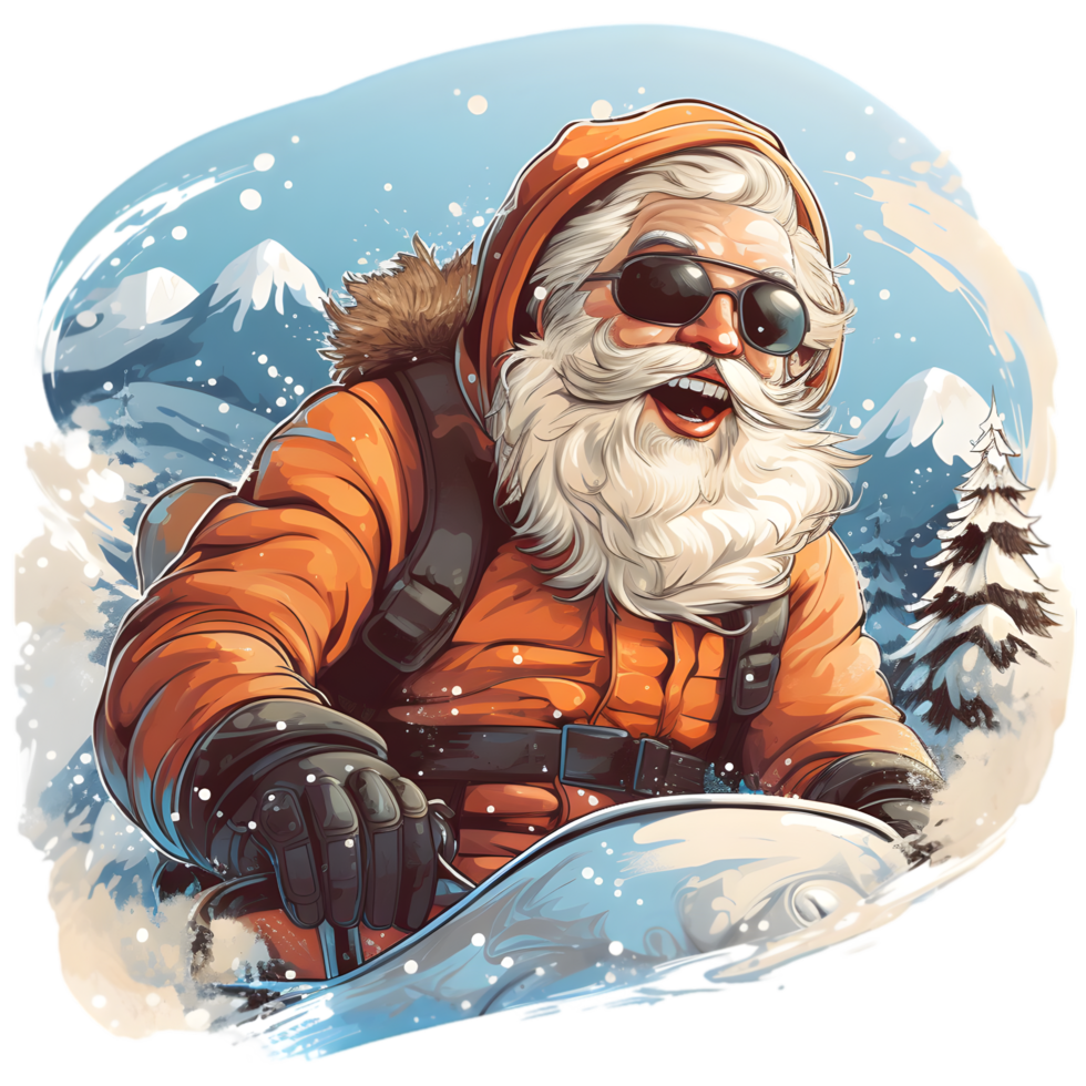 Santa Claus Snowmobiling in the Mountains png