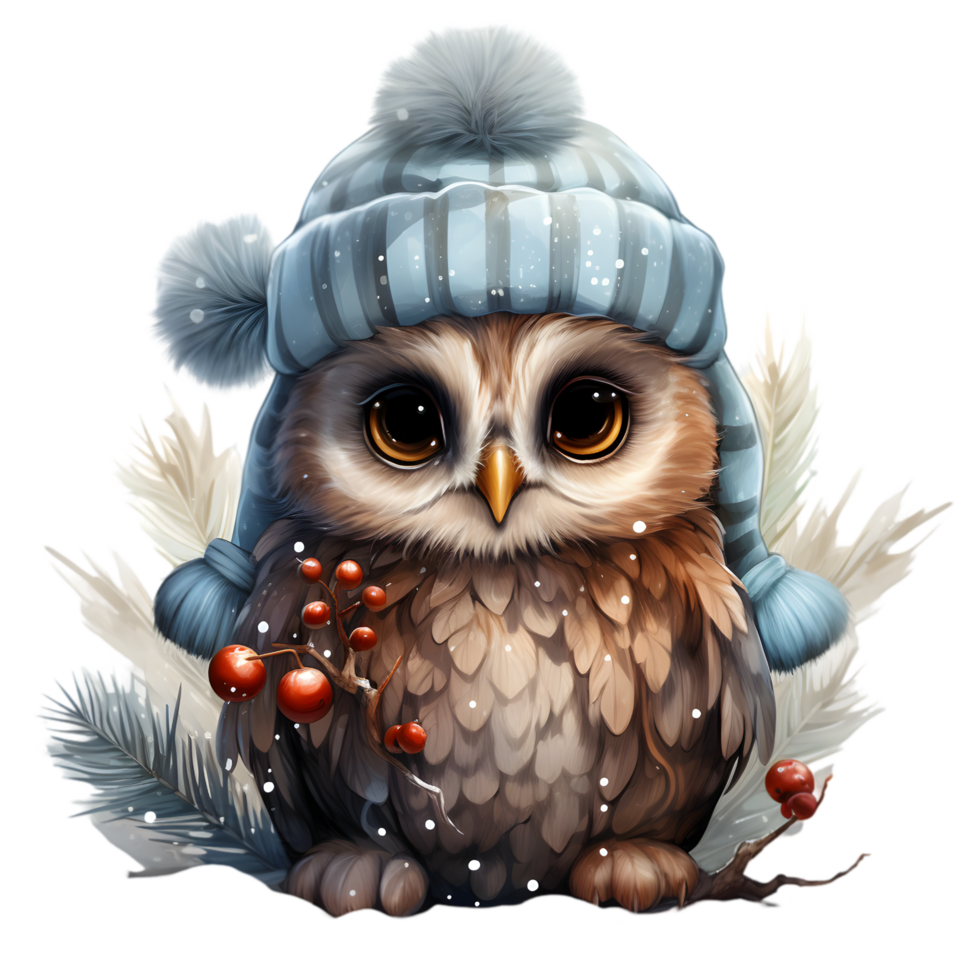 Adorable Owl in a Winter Hat png