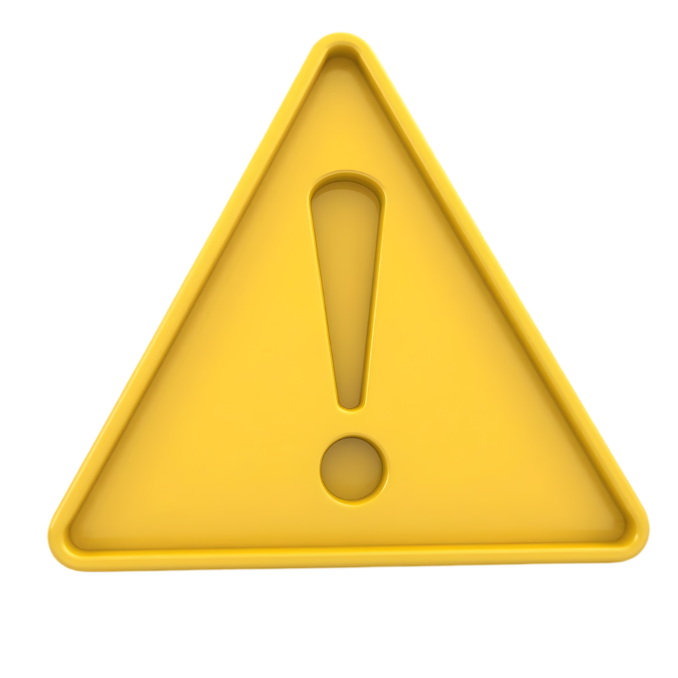 3D Render of Yellow Exclamation Mark Warning Sign png