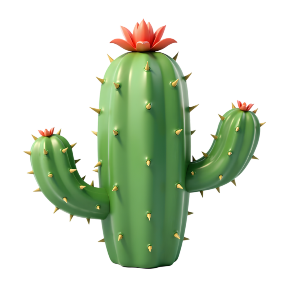 Cartoon 3D Render of a Blooming Cactus Plant with png