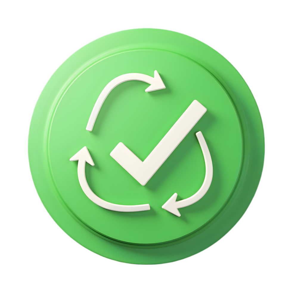 3D Green Circular Button with Checkmark and png