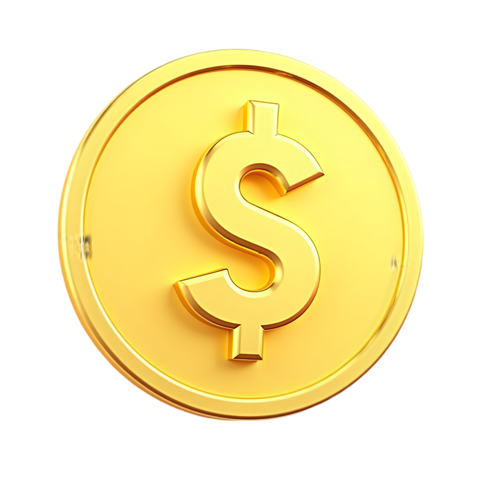 Golden Coin with Dollar Sign - 3D Render of png