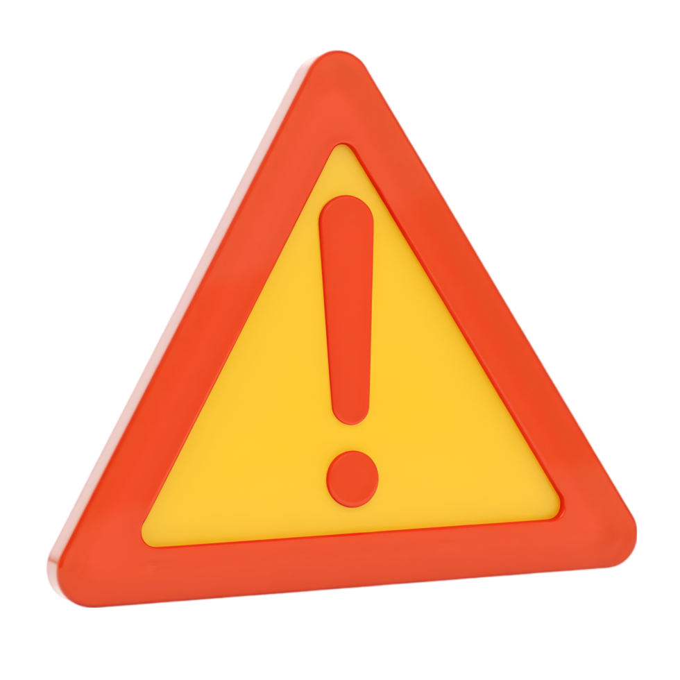 3D Render of a Red and Yellow Warning Sign with png