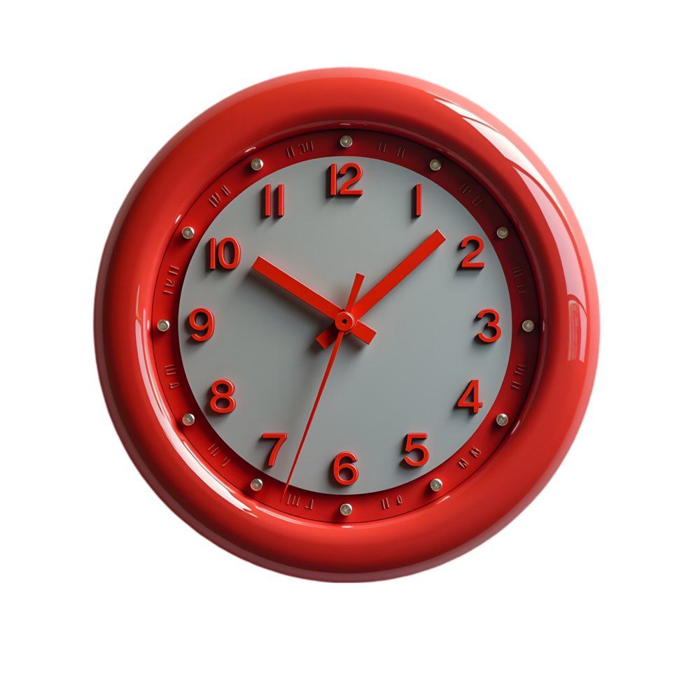 Modern Red Round Wall Clock with White Face and png