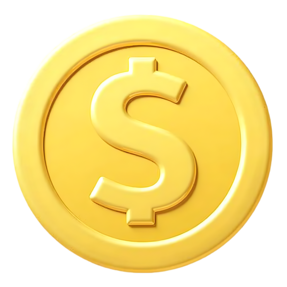 Golden Dollar Coin 3D Rendering of a US Currency png