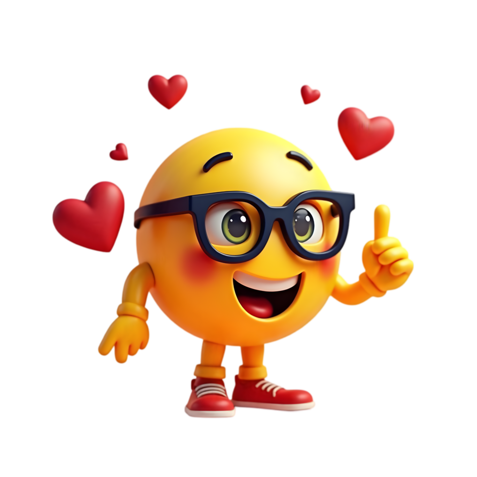 Happy Emoticon with Glasses and Hearts, 3D Render png
