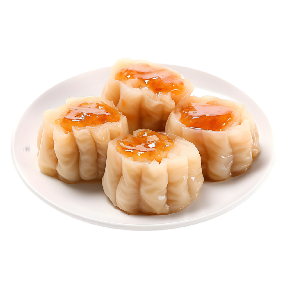 Delicious Steamed Shumai Dumplings with Soy Sauce Transparent Background png
