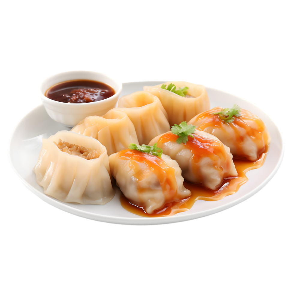 Chinese dumplings on a plate with sauce Transparent Background png