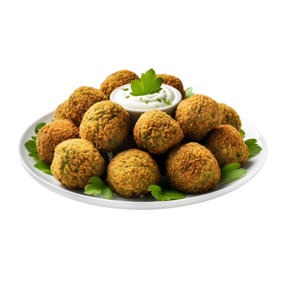 Delicious Falafel Balls with Creamy Yogurt Dip on transparent background png