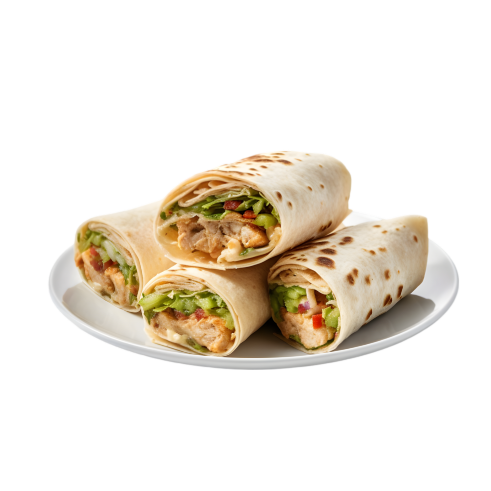 Delicious Chicken and Vegetable Wraps on Transparent Background png