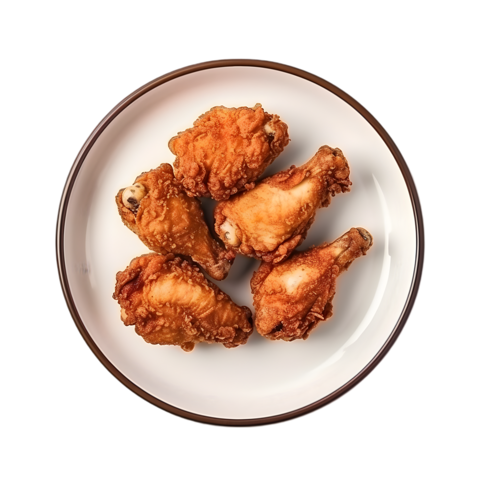 Crispy Fried Chicken Wings on a Plate, Overhead png