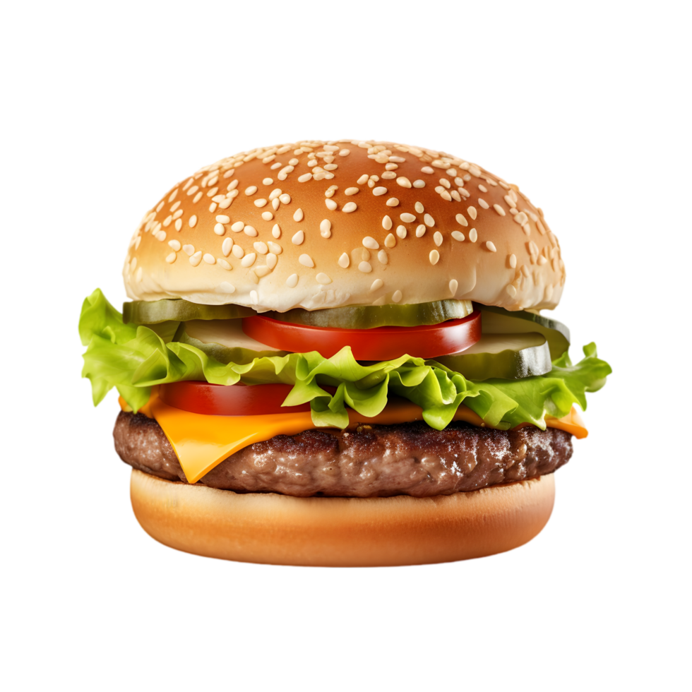 Cheeseburger with Sesame Seed Bun and Fresh transparent background png